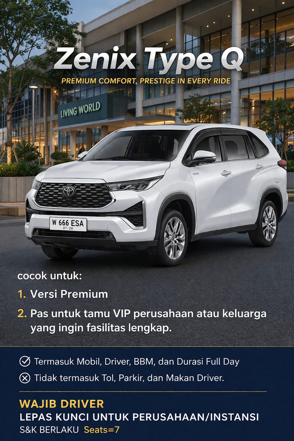 Sewa Mobil Zenix Type Q Surabaya & Sidoarjo – Rental Premium Jawa Timur dengan Sopir Profesional